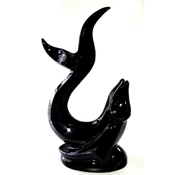 Haeger Ebony Black Ceramic 19" Flying Fish Vintage Art Pottery Sculpture - Picture 1 of 9